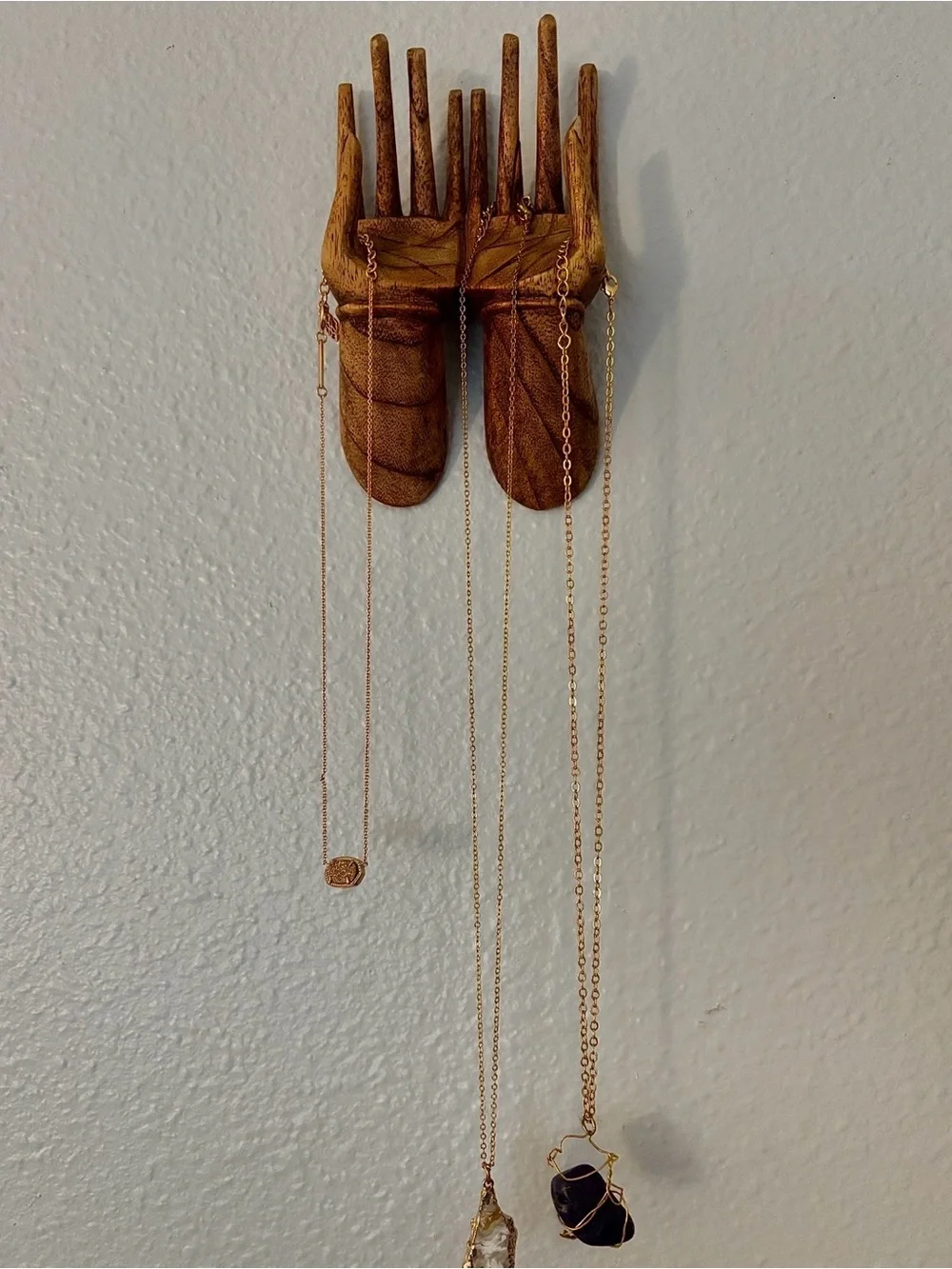 Hand Carved Wooden Hands Catchall Dish Jewelry Hanger 6.5